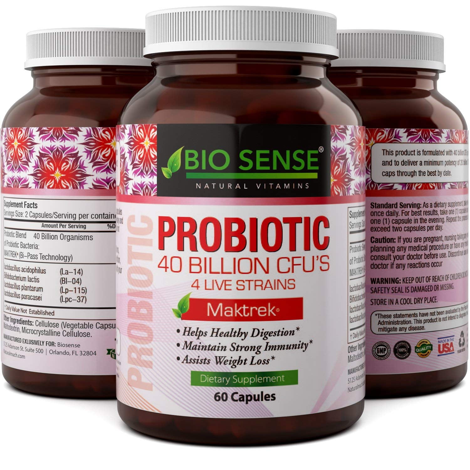 Bio Sense Probiotics Supplement for Men and Women Natural Digestion Support 40 Billion CFUs of Live Probiotics Lactobacillus Acidophilus Support Weight Loss Strengthen Immunity 60 Capsules - Walmart.com - Walmart.com