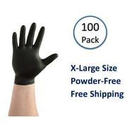 [100 Pack] Black Nitrile Gloves, Powder-Free, Non-Vinyl Disposable Gloves, Non Latex Rubber, XL Extra Large Medical Exam
