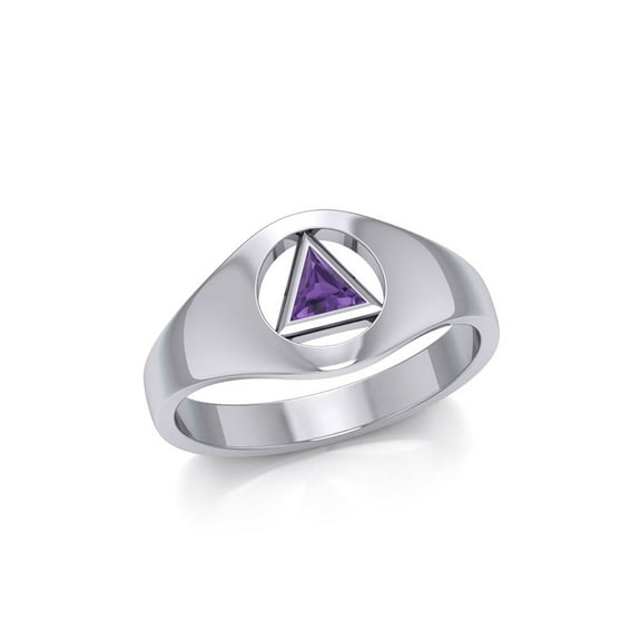 AA Symbol Recovery 925 Sterling Silver Genuine Amethyst Ring Fine Jewelry