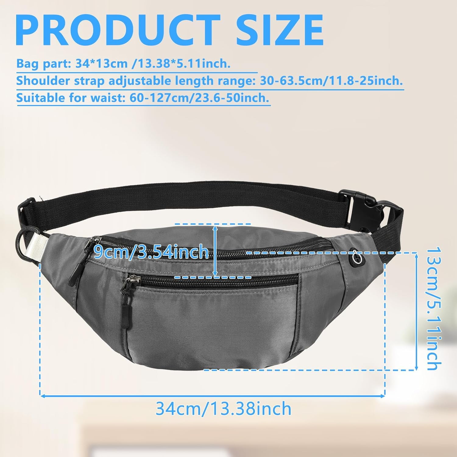 Kwuty 10PCS Crossbody Fanny Pack Large Capacity Waist Bag with Hidden Zipper Pockets Adjustable Strap Fanny Packs Waterproof Oxford Cloth Travel Belt Bag for Outdoor Shopping Travel Men Women,Black