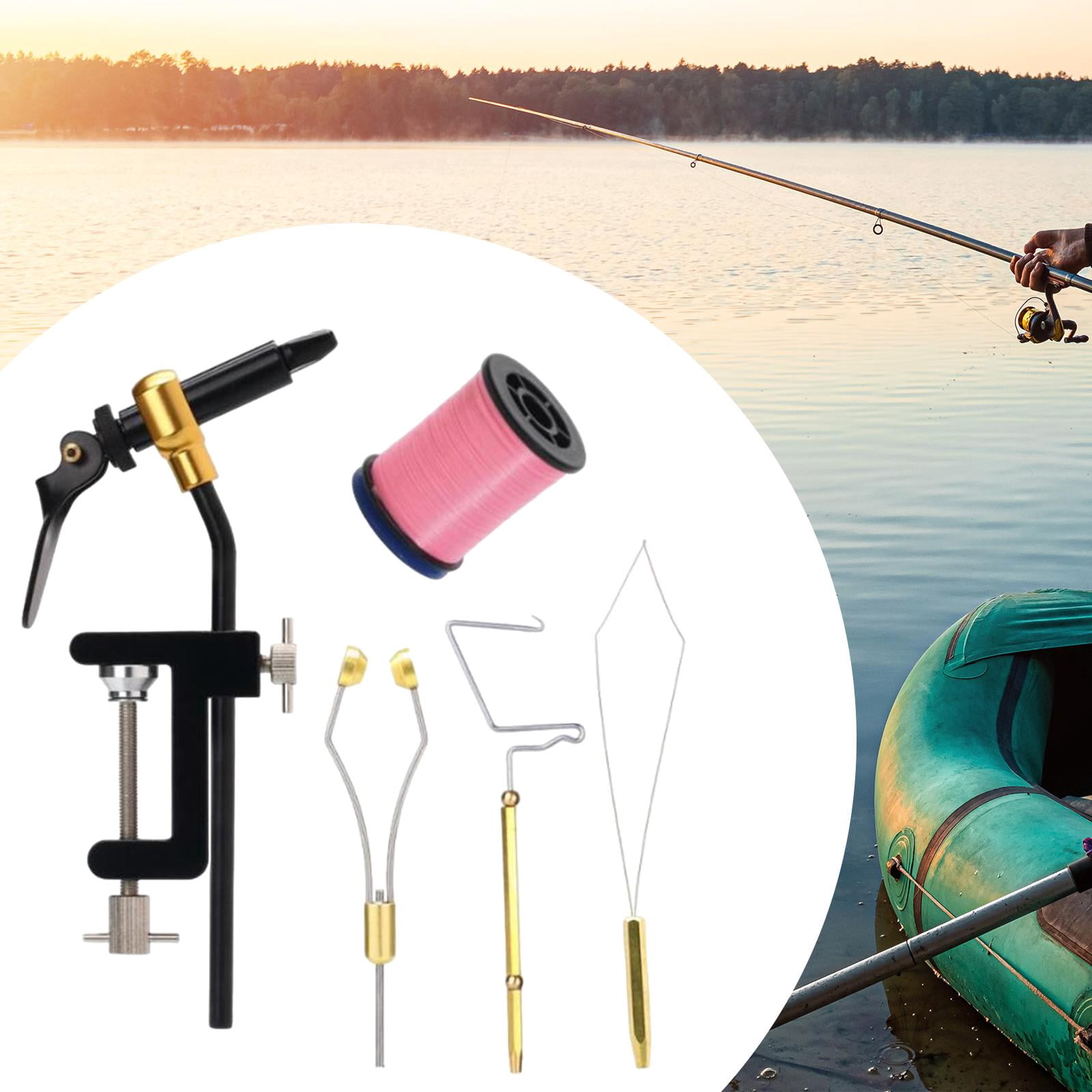 figatia 5 Pieces Fly Tying Tools Premium Fly Fishing Hook Tying Tools Fly Tying Vise Pink Wire