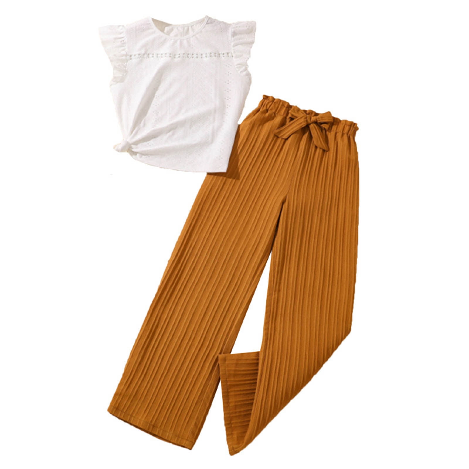 CXYYY Toddler Girl Wide Leg Pants Set Girls Summer Outfits Set Fashion Elastic Casual Clothes For 8 12 Years Old Girls Clothes Size 10 12 Brown
