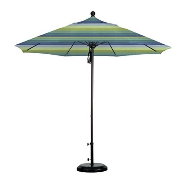 Parasol de Marché en Fibre de Verre 9 Pieds Ouverture à Poulie Bronze/Sunbrella/Seville Seaside