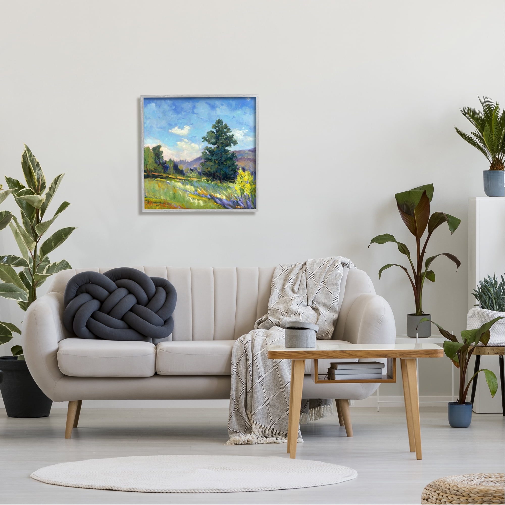 Stupell Industries Rural Nature Painting Landscape Painting Gray Framed Art Print Wall Art, 24 x 24