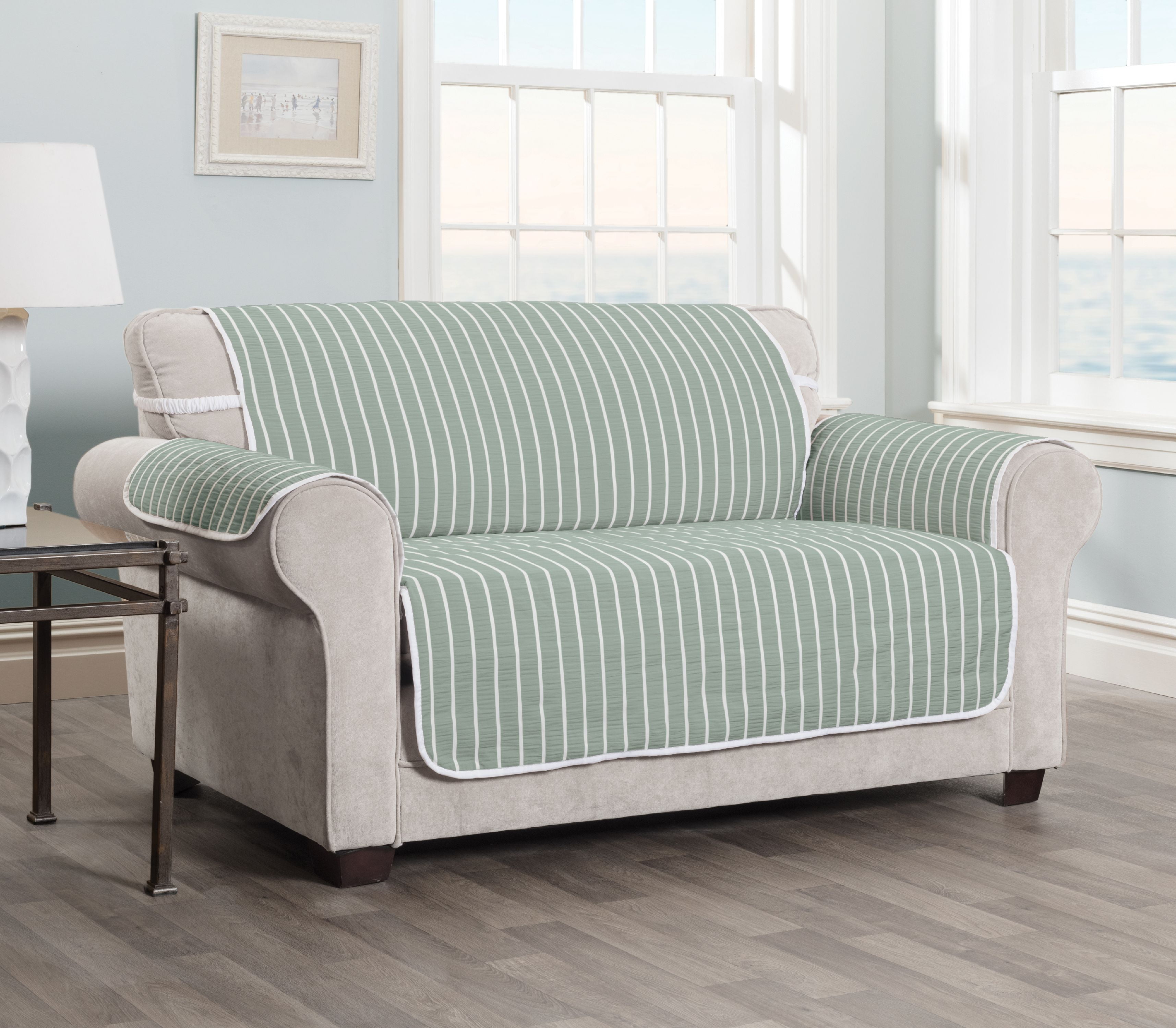 Innovative Textile Solutions 1-Piece Harper Striped Loveseat Furniture Cover Slipcover, Seagreen