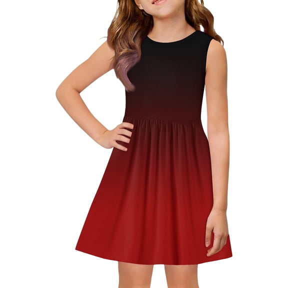 CCRFTGI Girls Dresses 10-12 Mini Red Gradient Dress Party Cute Sleeveless Girls Clothes 2026 Summer Trendy Special Occasion Dress for Girls Red 5-6 Years