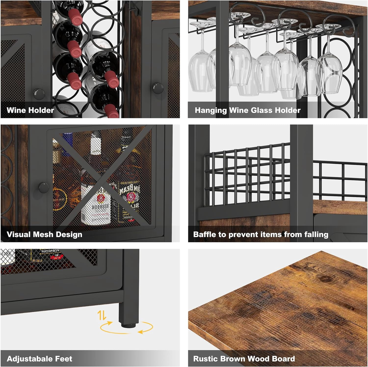 Mini Bars for Home, Wooden Coffee Bar Cabinet, Modern Liquor Cabinet for Liquor and Glasses, Farmhouse Buffet Wine Bar Cabinet with Storage Sideboard for Home Kitchen Dining Room