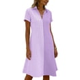 thumbnail image 5 of Horkkom Shirt Dresses for Women V Neck Short Sleeve Midi Dresses Summer Plaid Print Casual Dresses L, 5 of 7