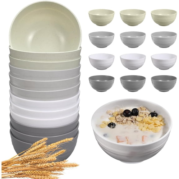 12 Pcs Unbreakable Cereal Bowls Set, 26 Oz Wheat Straw Bowls Set, Microwave & Dishwasher Safe Bowls for Kitchen, Reusable Plastic Bowls for Soup, Salad and Snack, BPA Free, Multicolor