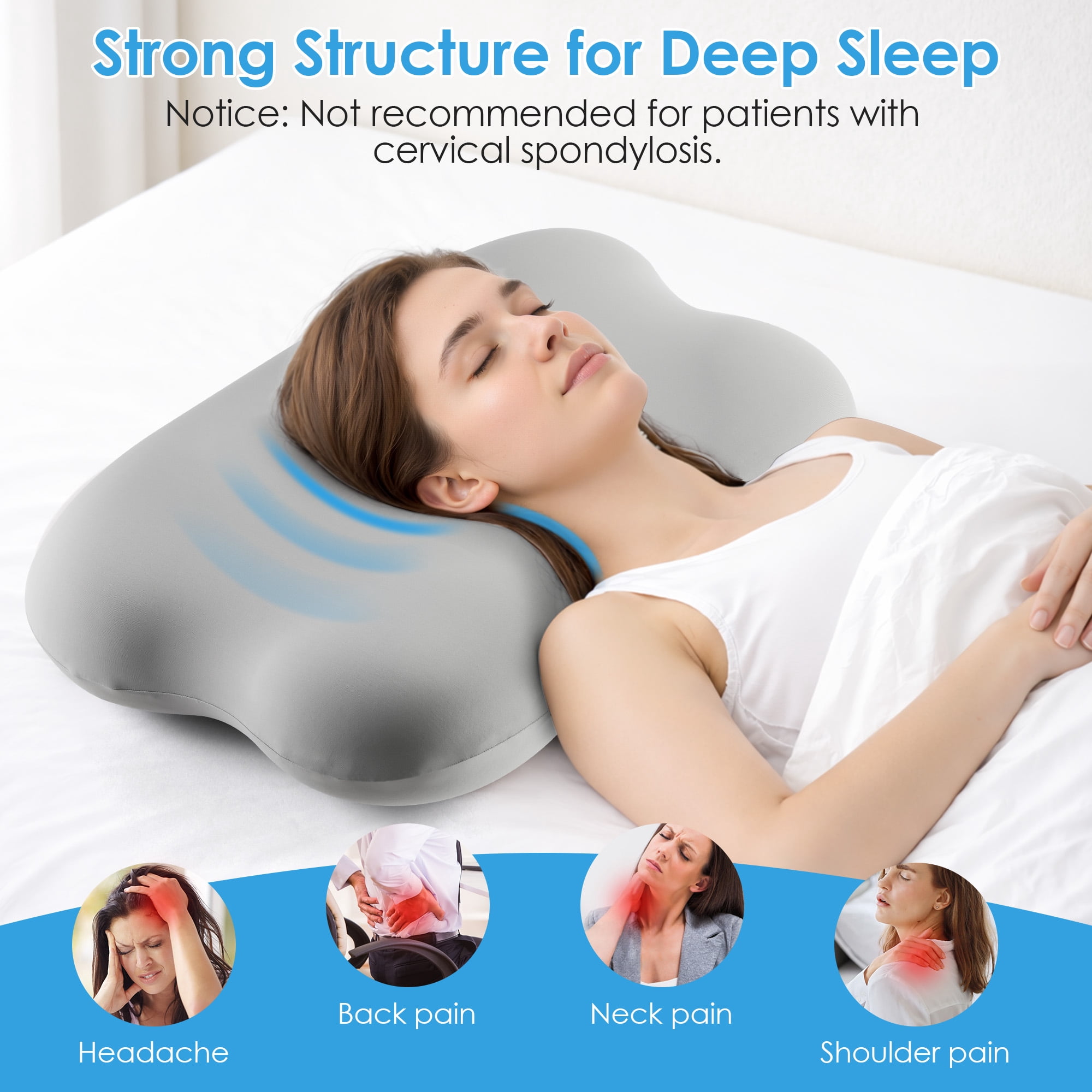 MOONORAH Cervical Pillow for Pain Relief, Contour Memory Foam Pillows for Sleeping, Ergonomic Orthopedic Pillow Cooling Pillow Bed Pillow for Side Back Stomach Sleepers, with Pillowcase, Gray