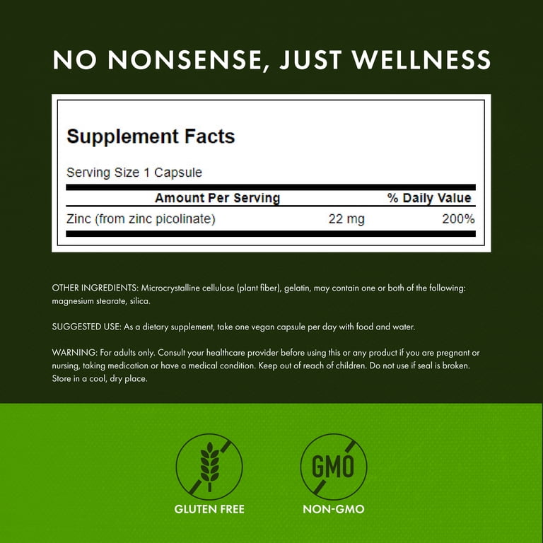 Swanson Zinc Picolinate 22mg, 60 Capsules photo 3