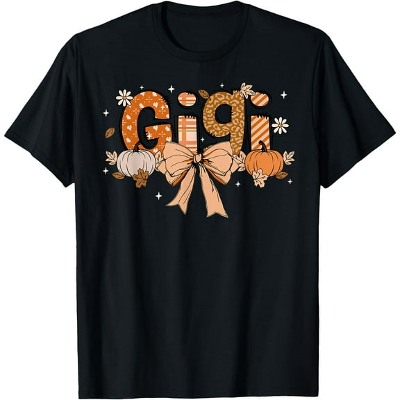 Gigi Pumpkin Fall Coquette Bow Thanksgiving Mom Women T-Shirt