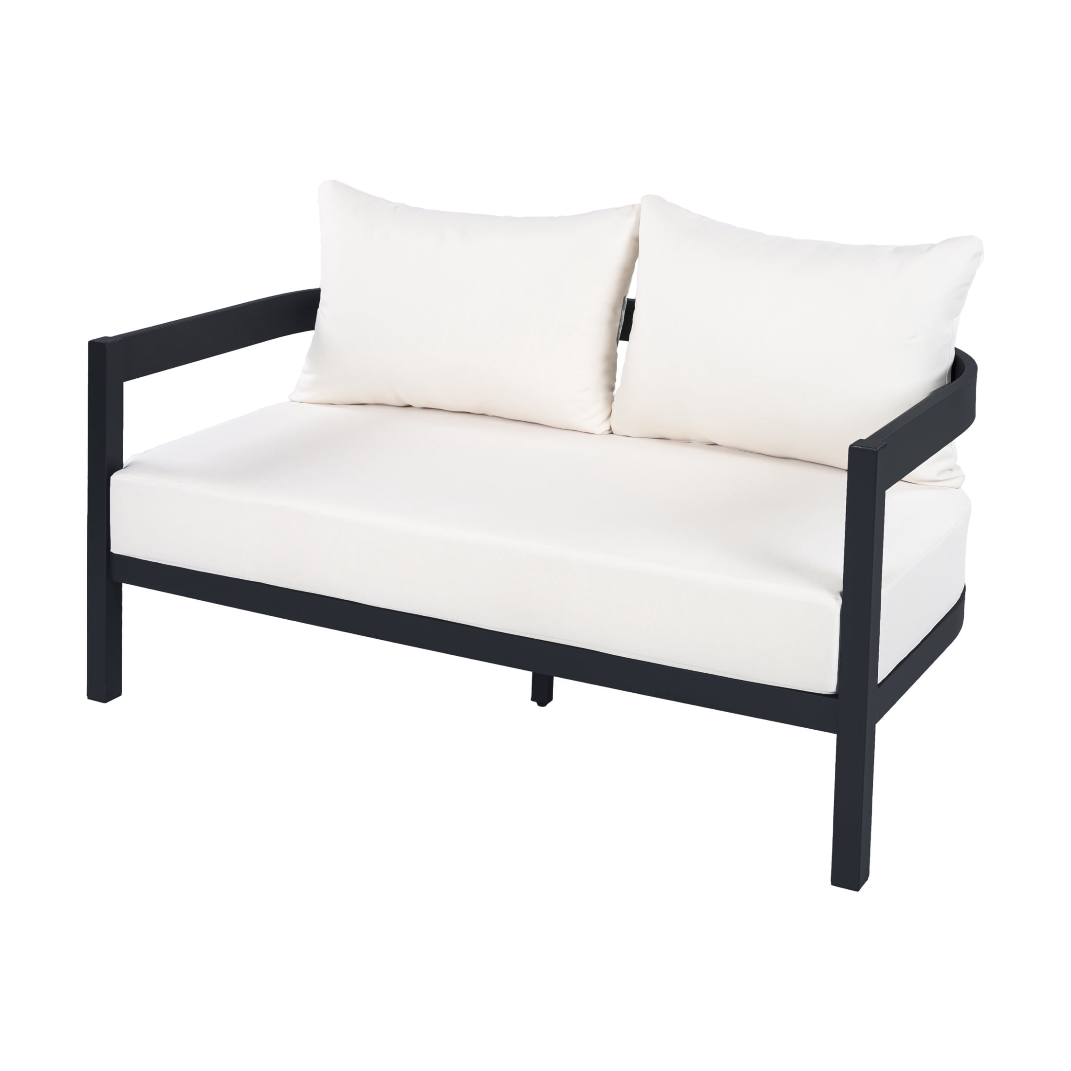 Christopher Knight Home Outdoor Aluminum Loveseat with Cushions, Curved Back, Black + White