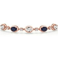 thumbnail image 3 of 18K Rose Gold Plated Silver White Created Sapphire and Blue Sapphire and Lab Grown Diamond Bracelet for Women | 5.40 Cttw | Gemstone September Birthstone | Oval 7X5MM | Fully Adjustable 9 inch, 3 of 6