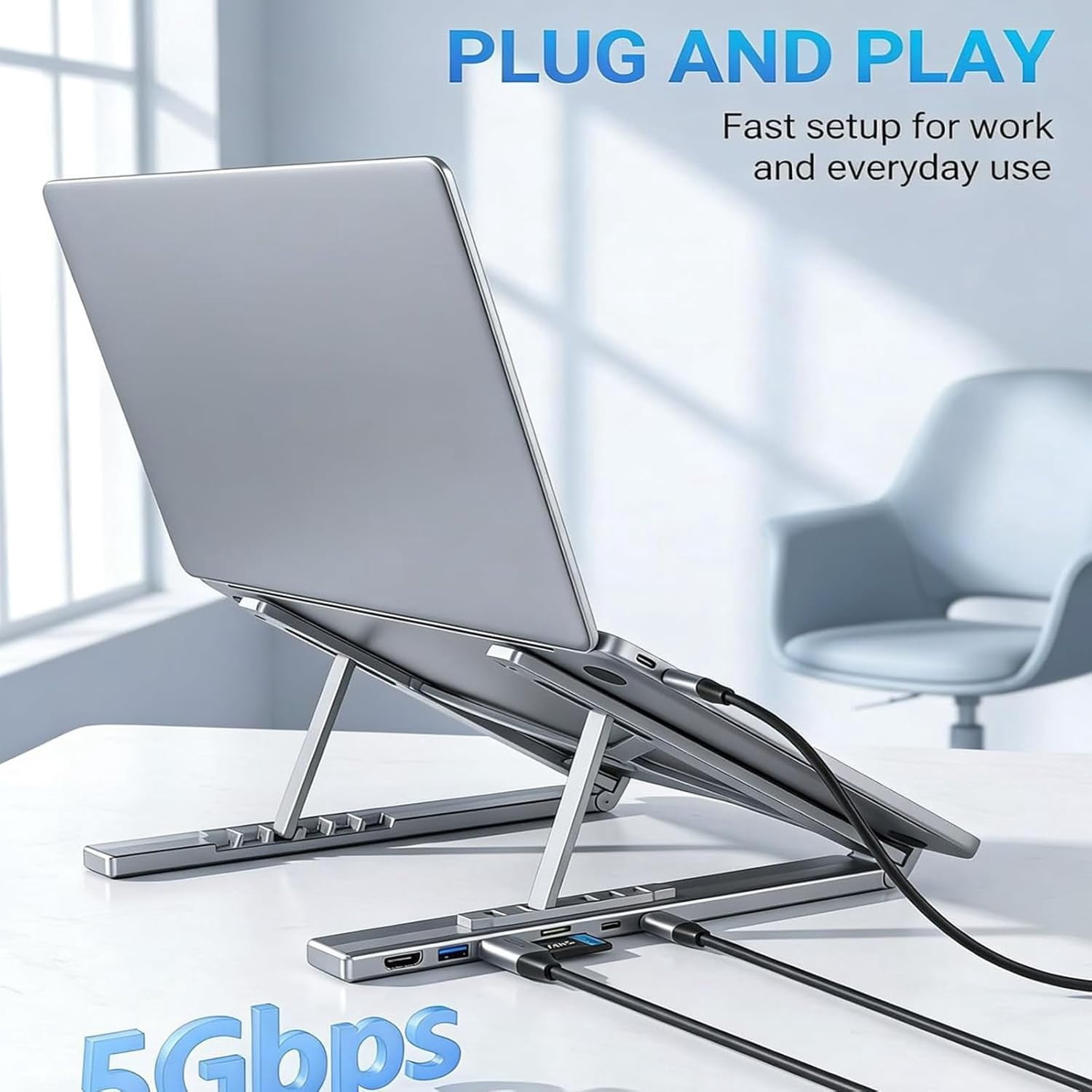 8-in-1 USB-C Laptop Docking Station Stand,Laptop Stand with Docking Station with 4K HDMI,100W PD and 5 USB Ports,Foldable Multiport Adapter for USB-C Laptops and Home Office