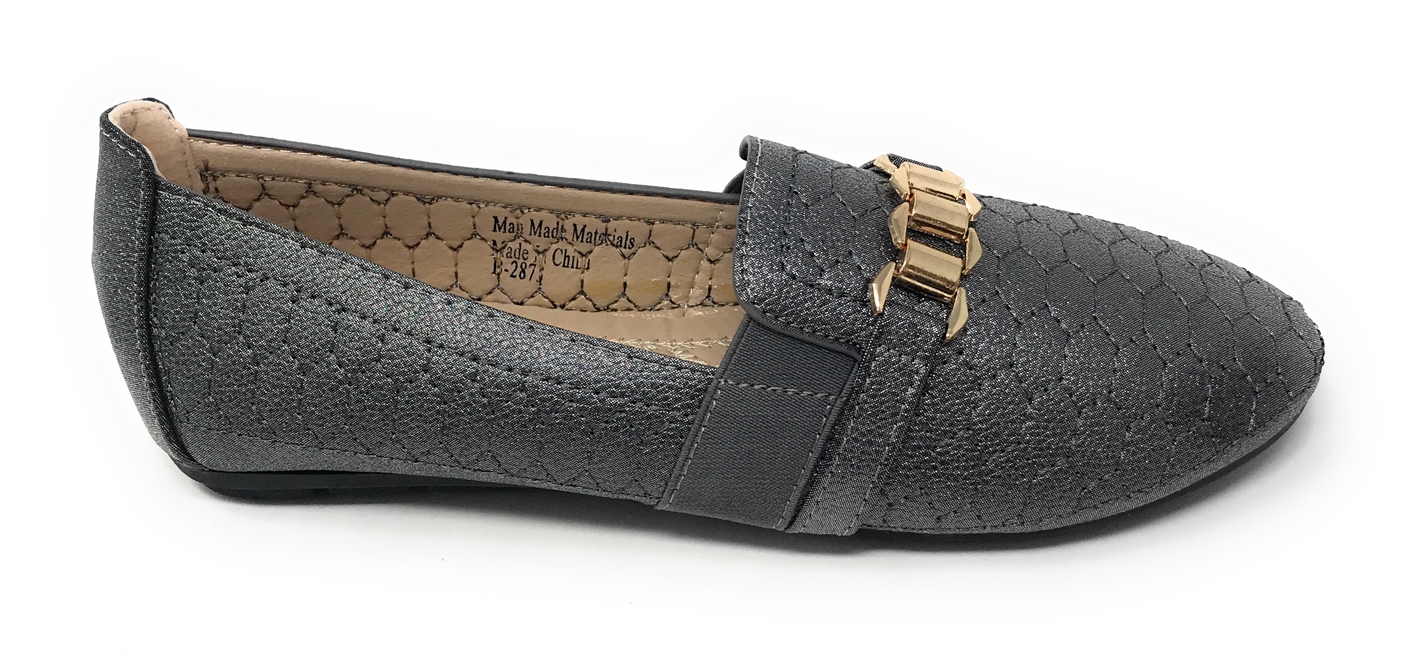 Victoria K Women's Sparkling Quilted Finish With Gold Chain Ballerina Flats