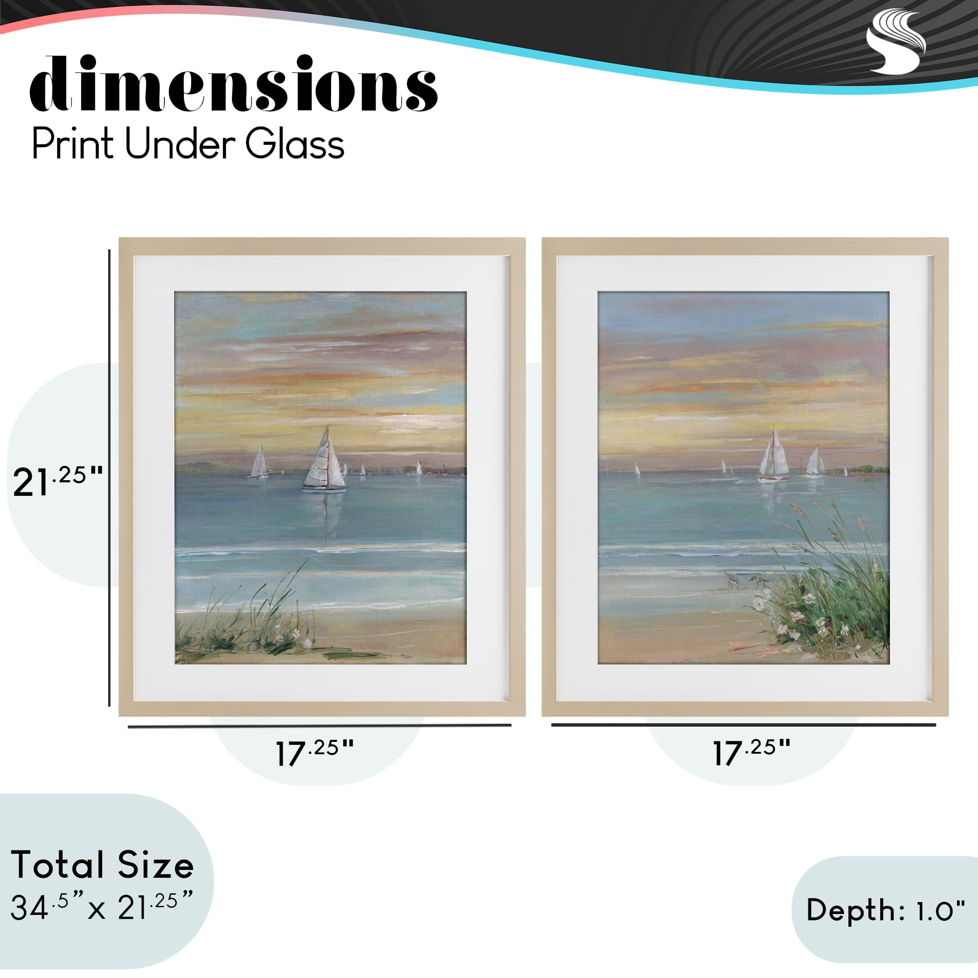 Stupell Industries Summer Shore Panorama 2 Piece Birch Framed Print Under Glass Set, design by Sally Swatland