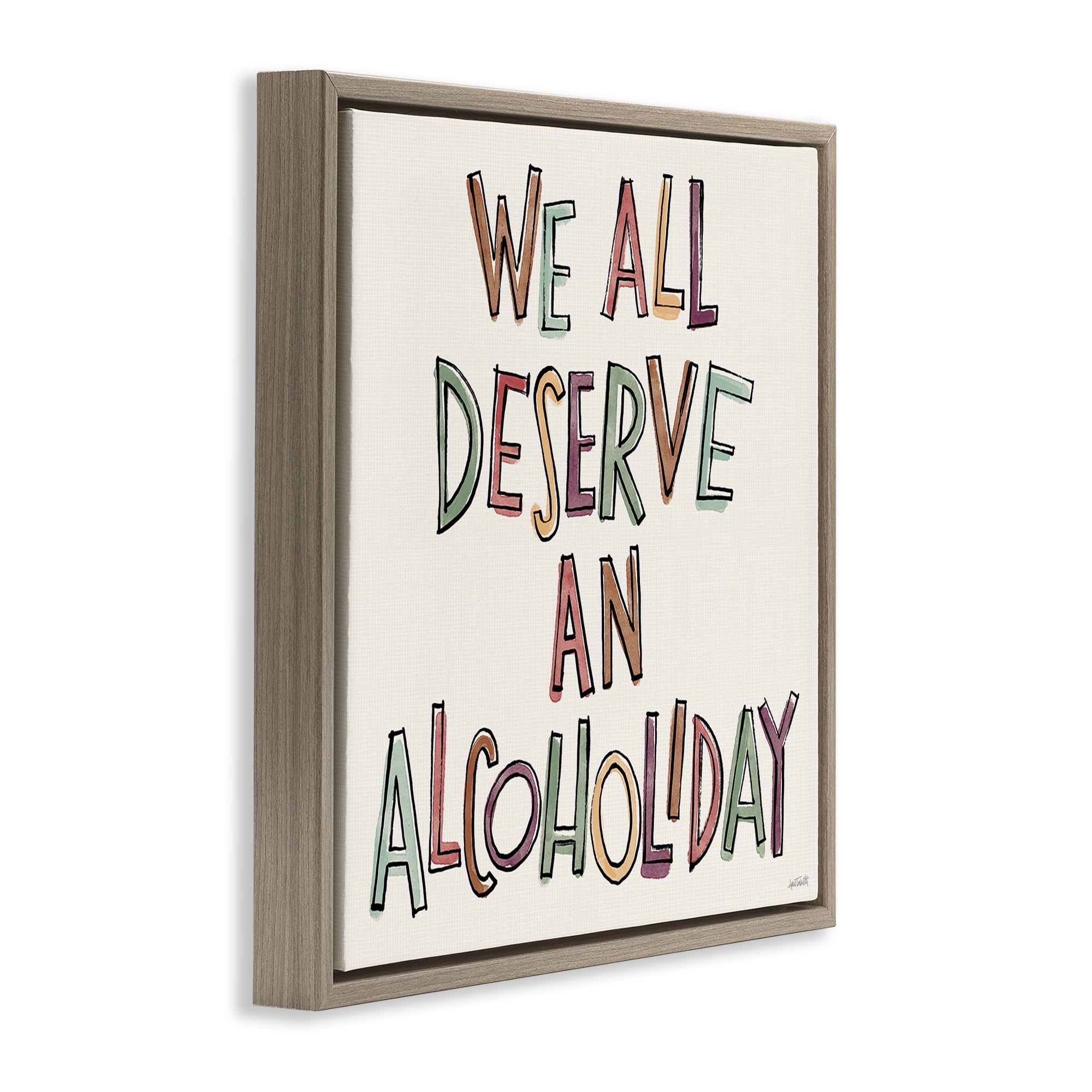Stupell Industries Alcoholiday Funny Phrase Food & Beverage Painting Brown Floater Framed Canvas Art Print Wall Art, 18 x 18