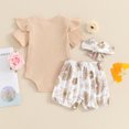 thumbnail image 3 of Okbabeha Baby Girl Clothing Newborn Outfit Short Sleeve Ribbed Romper Vintage Floral Shorts Headband Set Summer Clothes, 3 of 7