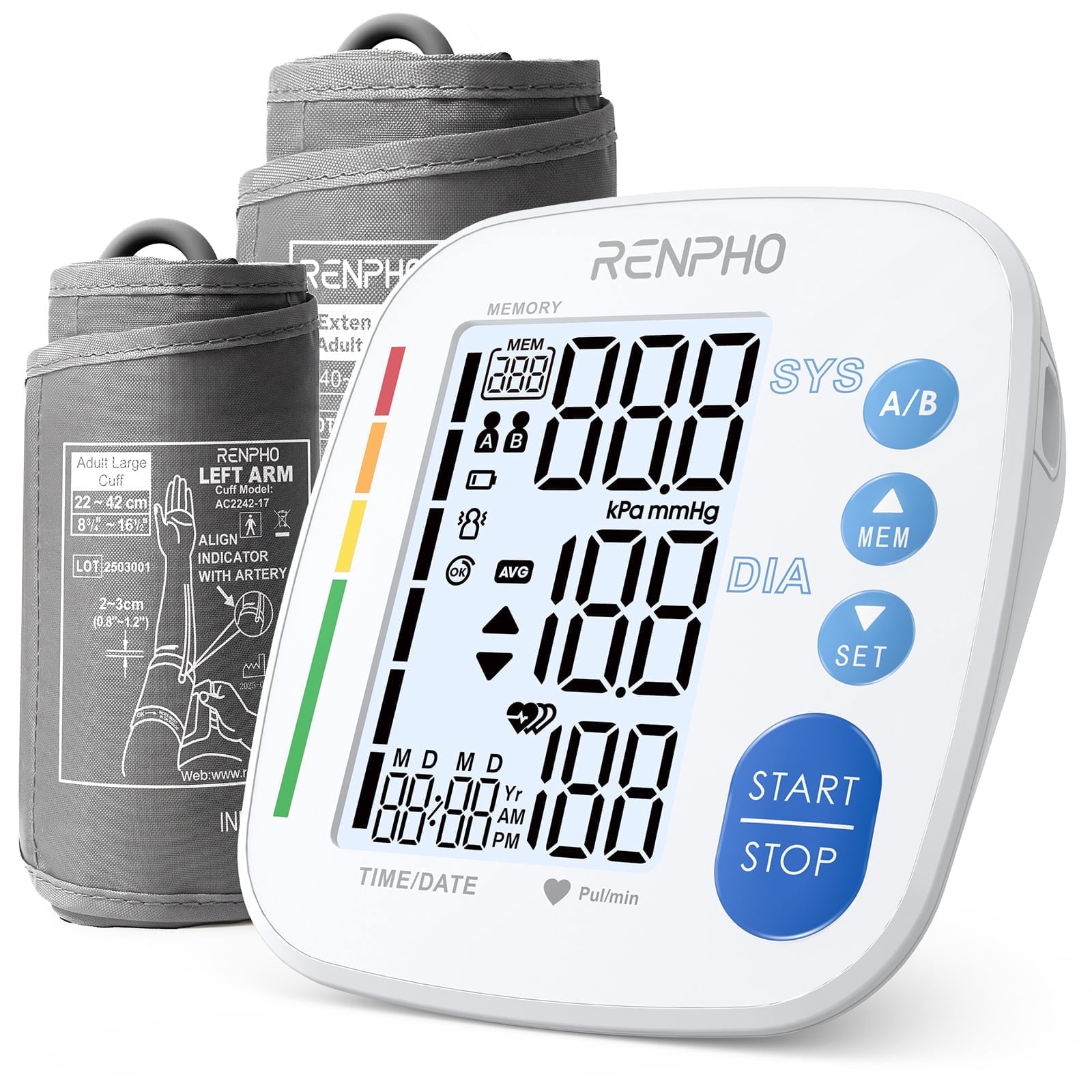 RENPHO Blood Pressure Monitor for Home Use, 9-17" & 16-21" Extra Large Blood Pressure Cuff, Upper Arm Blood Pressure Machine with 2x199 Reading Memory, Fsa Hsa Eligible, LCD Display