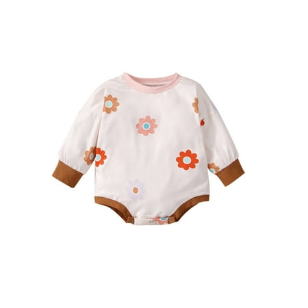 

Seyurigaoka Baby Girl’s Colorful Flower Print Round Neck Long Sleeve Romper