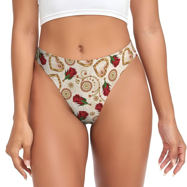 Fotbe Valentine'S Day Rose Tanga Sin Costuras para Mujer con Estampado – Panties Invisibles, Transpirables y Cómodos para Uso Diario-Small
