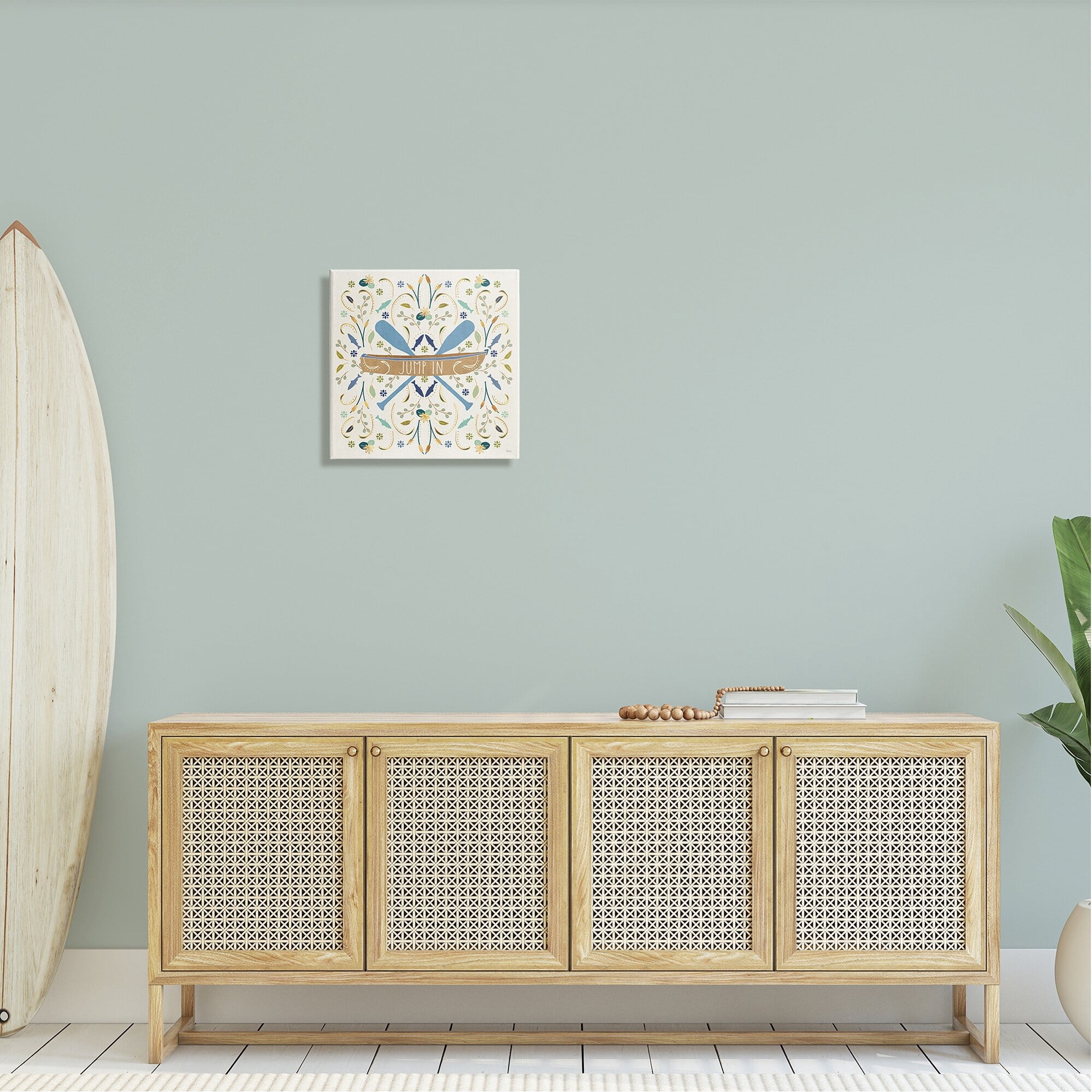 Stupell Industries Jump In Botanical Patterned Canoe Boat Crossed Ores Graphic Art Gallery Wrapped Canvas Print Wall Art, Design by Veronique Charron
