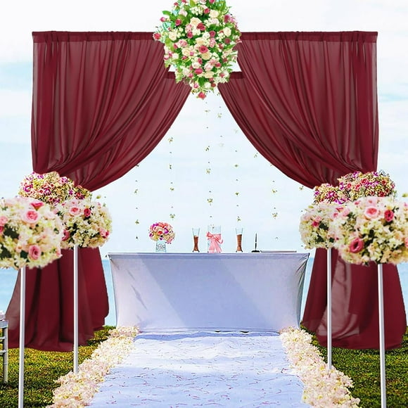 AIR-Burgundy Chiffon Backdrop Curtain 29x108-Inch 2 Panels Semi Sheer Backdrop Curtains 108 Inches Long Burgundy Voile Fabric Drapes for Wedding Ceremony Party Backdrop