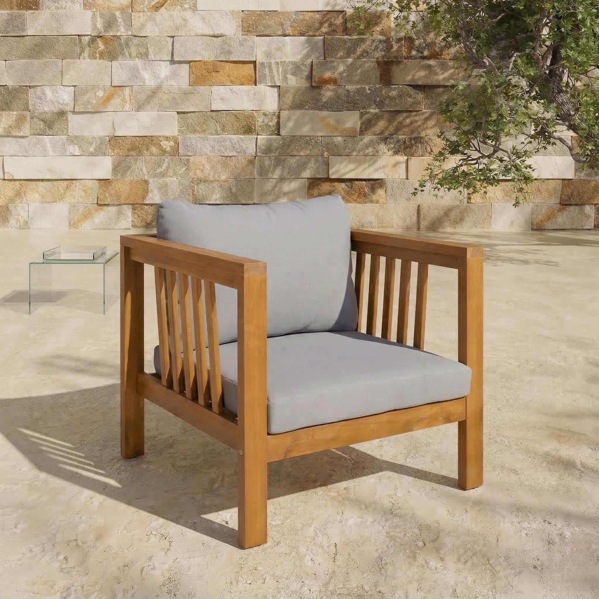 Mintazer Patio Club Chairs with Modern Square Arms, Outdoor Armchairs with Cushions & Adjustable Leveling Feet for Patio, Garden, Balcony & Backyard, Natural & Grey