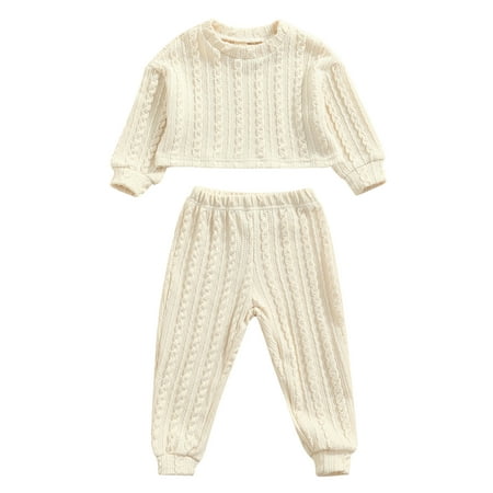 

Sunisery 2Pcs Kids Baby Boys Girls Clothes Sets Knitted Solid Color Long Sleeve Tops Long Pants Beige 18-24 Months
