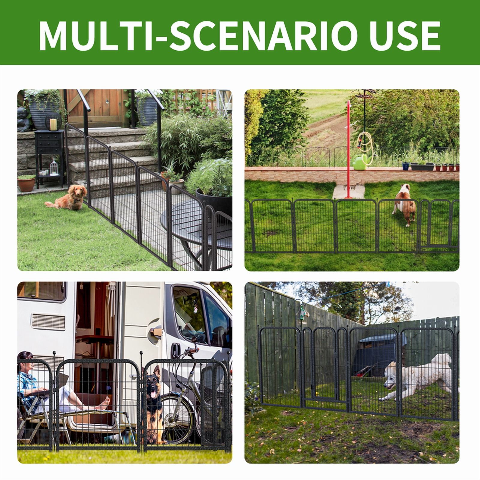 Petorldog Decorative Garden Metal Fence 110ft (L)×40in (H) with 42 Panels 6 Gates Outdoor, No Dig Fence, Animal Barrier Fencing for Outdoor Yard Patio Flower Bed（Black-Silver）