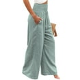 thumbnail image 2 of Txlixc Pantalones Largos Sueltos de Verano para Mujer, Pantalones de Pierna Ancha de Playa Fruncidos de Cintura Alta de Color Sólido Estilo Ocio con Bolsillo para Mujer Txlixc Estilo de ocio, 2 of 5