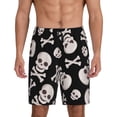 thumbnail image 1 of Balery black white Skull bone Pantalones cortos de pijama de punto de algodón para hombre con cinturilla y bolsillos-Medium, 1 of 6
