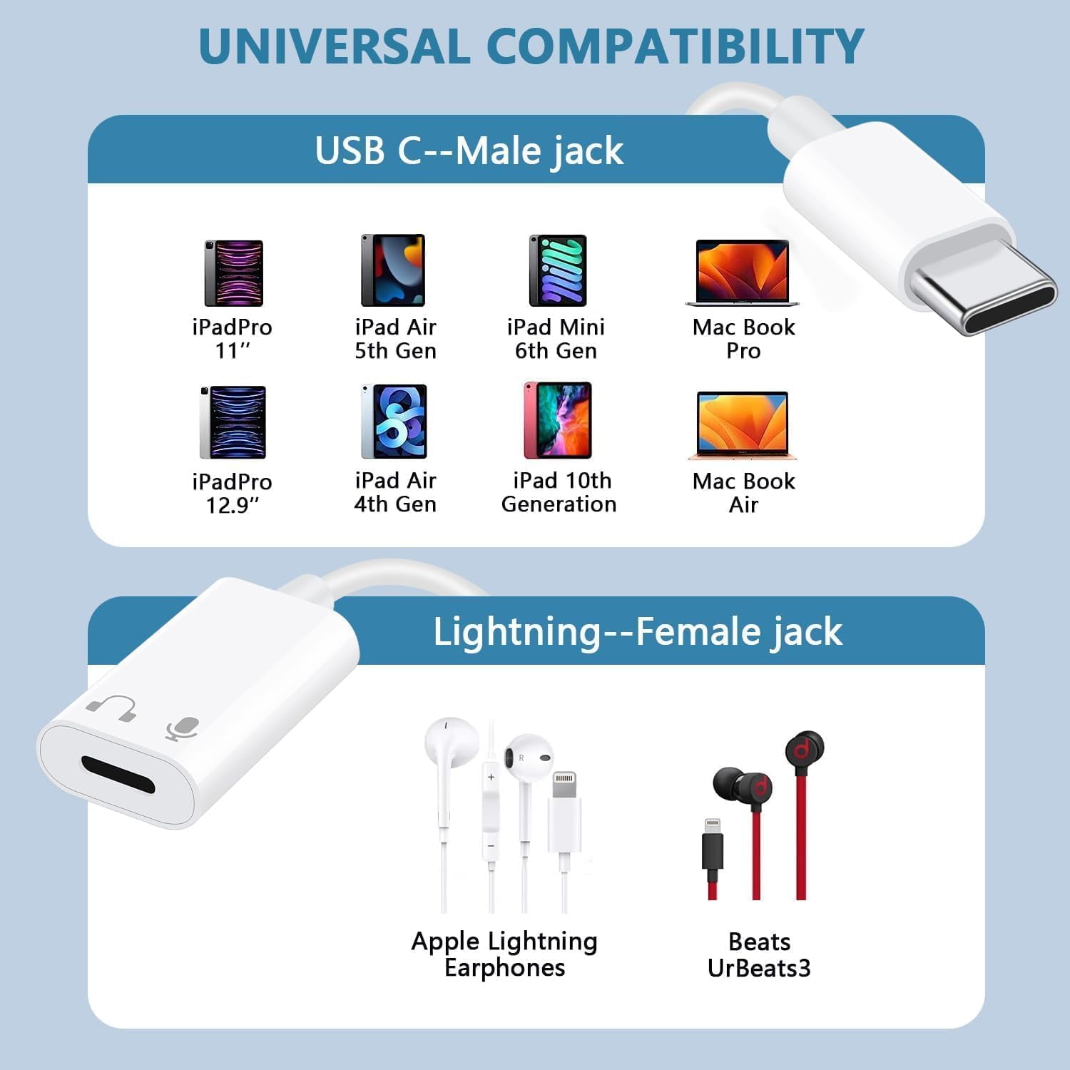 USB C to Lightning Audio Adapter for iPad Pro iPad 10 iPhone 15 Pro Max USB C Male to Lightning Female Headphone Adapter for iPad Air 5 Mini 6 MacBook Pro Galaxy S23 Ultra