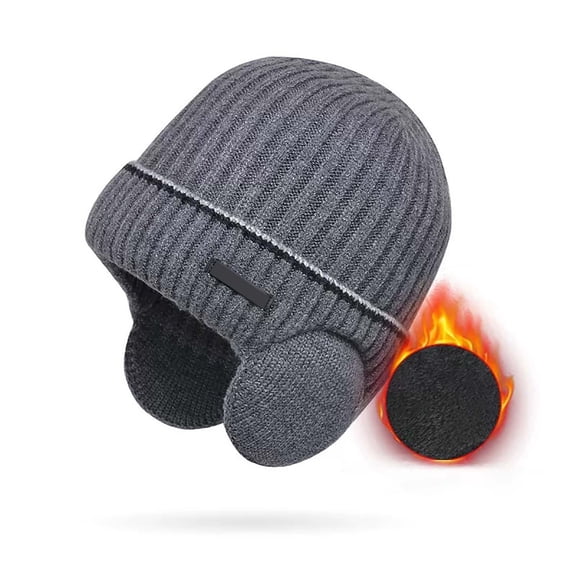Winter Beanie Hats with Ear Flaps for Men Women, Lined Beanie Warm Winter Knitted Hat,Outdoor Windproof Knit Skull Cap