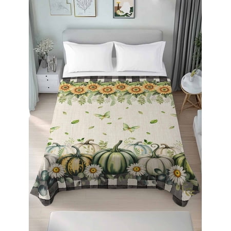 Twin Flat Sheet Only Vintage Farm Botanical Leaves Pumpkin Soft Microfiber Cooling Bedding Sheets Green Black Beige Flat Bed Sheet for Hotel Home Decor