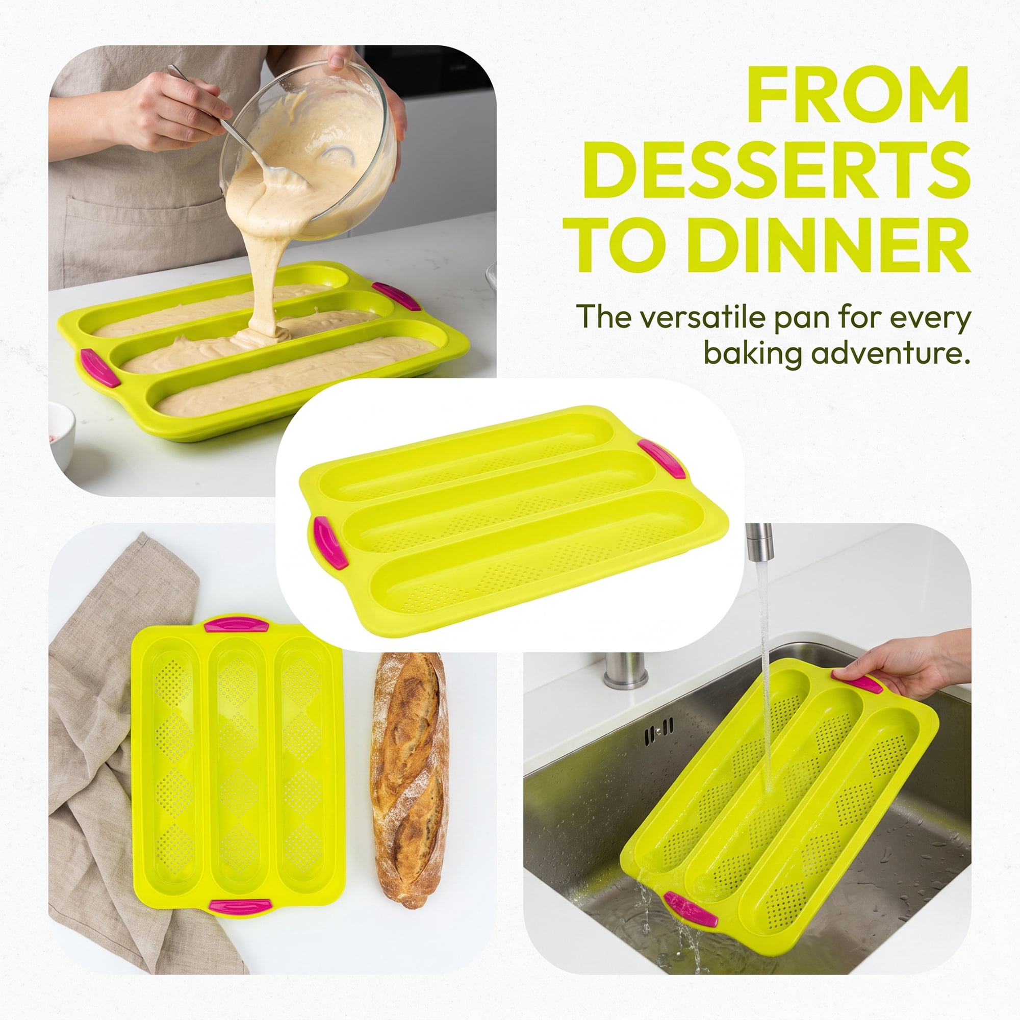 Unique Bargains Baking Pan 3-Loaf Speckled Ventilated Tray with Handles Green 13"x9.1"x1"