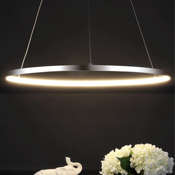 JONATHAN Y Brice 23.75" Modern Contemporary Metal Round Integrated LED Pendant, Chrome