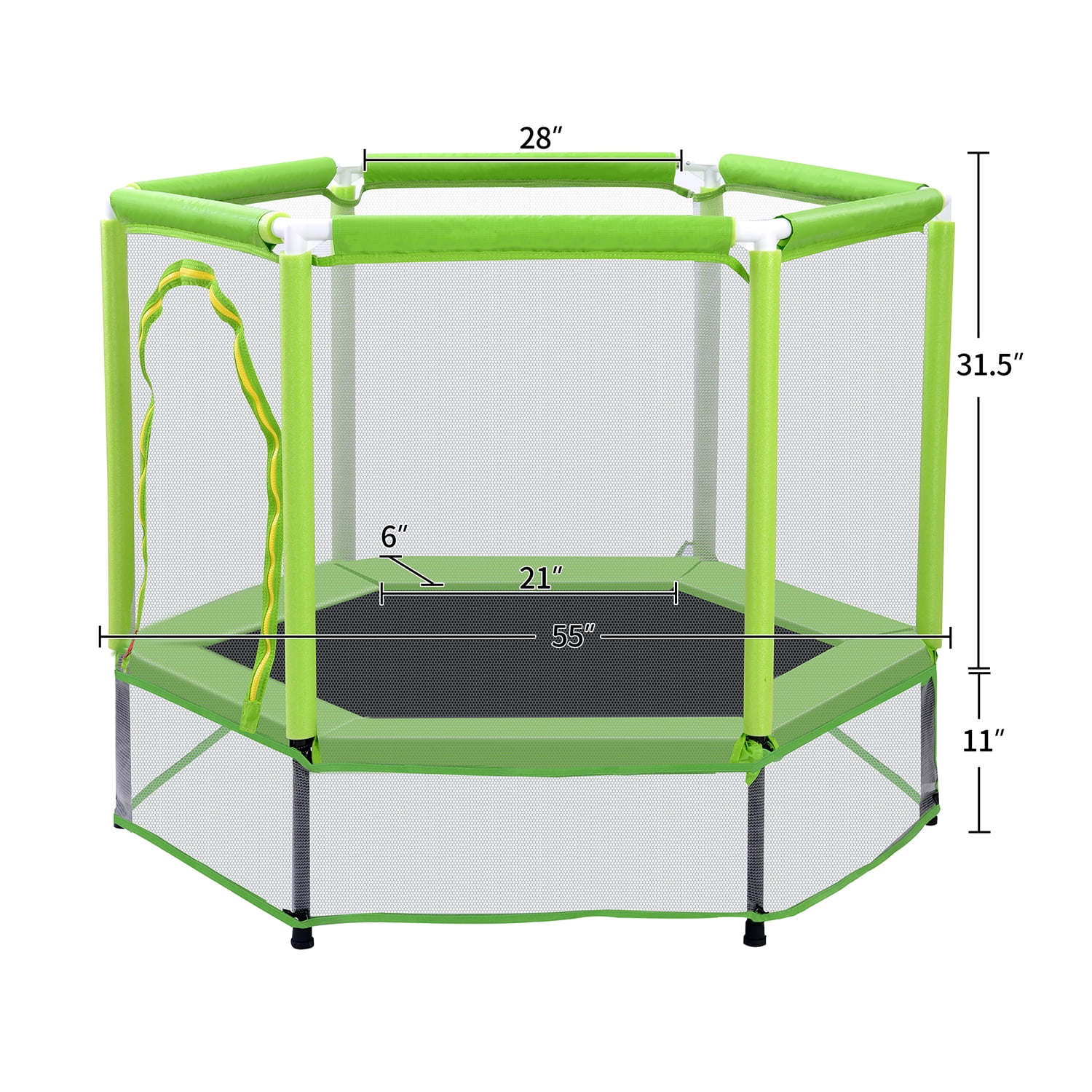 Kadyn 55" Toddlers Trampoline, Vinyl Jumping Trampoline with Safety Enclosure Net and Balls, Indoor Outdoor Mini Trampoline for Kids, Green