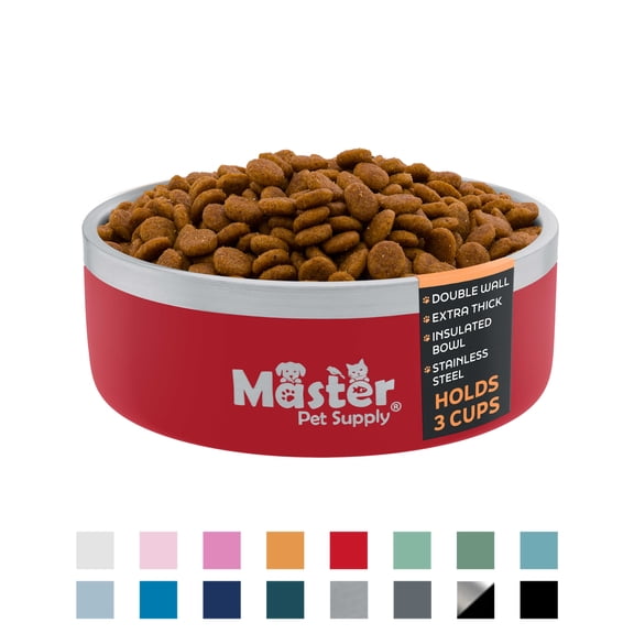 Master Pet Supply Stainless Steel Dog Bowls - 25 oz, Heavy Duty - Crimson Flame, Double Wall Extra-Thick Insulated, Non-Slip Pet Water Bowl for Dogs, Cats & Pets, Anti Rust Metal, Dish Washer Safe
