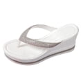 thumbnail image 4 of Rokment Womens Sparkly Rhinestones Wedge Flip Flops Fashion Casual Bling Platform Dressy Slip on Thong Comfortable Walking Backless Sandals for Bride Wedding White Size 8.5, 4 of 5