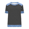 thumbnail image 5 of Women's Short Sleeve Tees Plus Size Lapel Crew Neck Denim Patchwork Waffle Pullover Tops Casual Loose T Shirts (XL, Black), 5 of 5