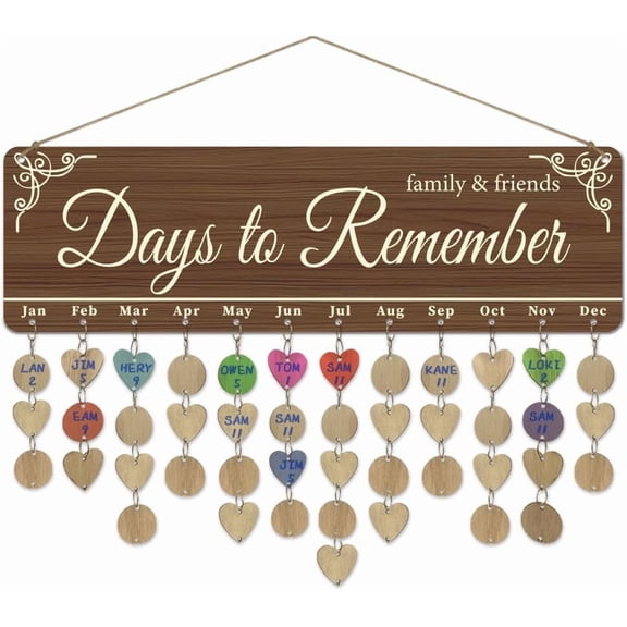 1 Set Wooden Family and Friends Birthday Reminder Calendar Plaque Days to Remember Celebrations Calendar Wall Hanging with 100 Tags