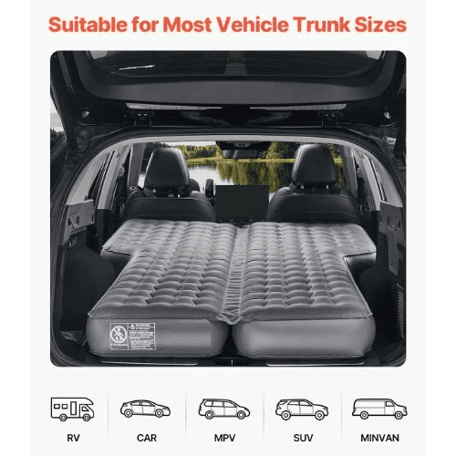 76.8x48.5x5.7 Inch Oxford Fabric Inflatable Car Air Mattress with Built-in Pump Gray No Headrests