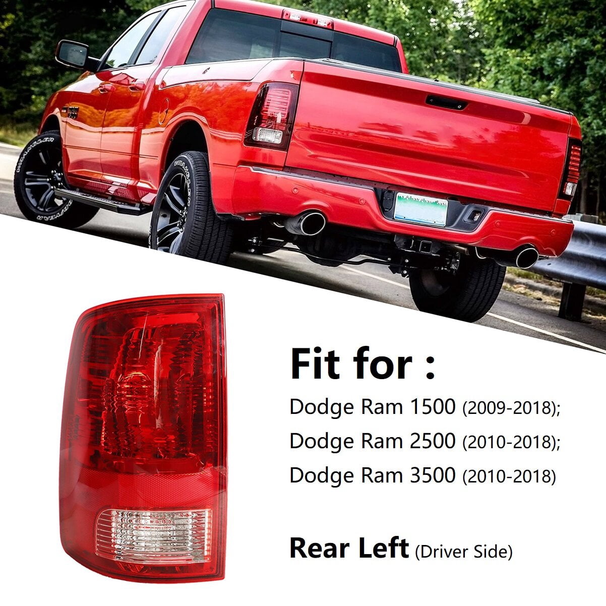 Fit for Dodge Ram 1500 2500 3500 2009-2018 Rear Left Driver Side Tail Light Lamp Housing Assembly (without Bulbs)