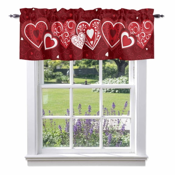 Valentine's Day Valances for Windows, Love Heart Floral Valance Window Treatment Rod Pocket Short Curtains Valances for Kitchen Bathroom 54"W x 18"L