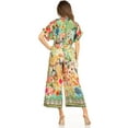 thumbnail image 2 of Sakkas Irise Women's Short Sleeve V neck Floral Print Casual Boho Jumsuit Pockets - 600-Turq - L/XL, 2 of 5