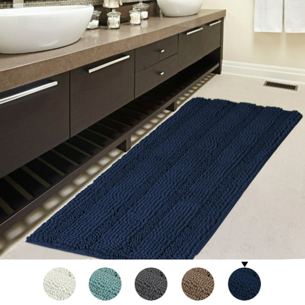 47x17 inch Oversize Non-slip Bathroom Rug Shag Shower Mat Soft Thick Floor  Mat Machine-washable Bath Mats with Water Absorbent Soft Microfibers Long  Striped Rugs for Powder Room, Navy - Walmart.com