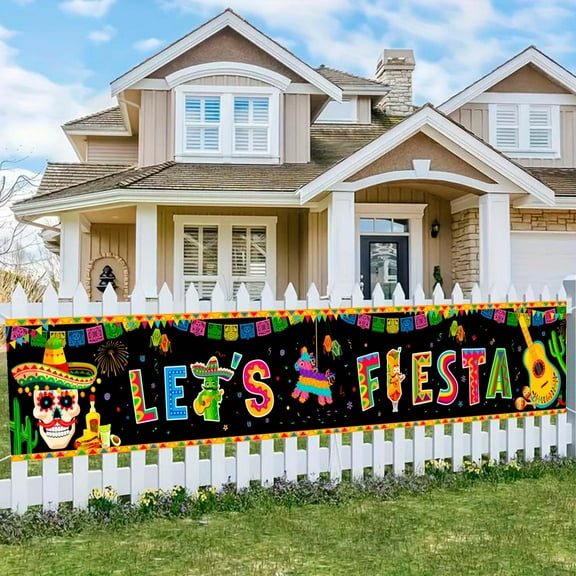 Mexican Fiesta Yard Banner, 118''x19.6''Mexican Theme Birthday Party Yard Banner Mexican Birthday Party Yard Banner Mexican Fiesta Banner Yard Sign, Mexican Yard Banner for Fiesta Party Decorations