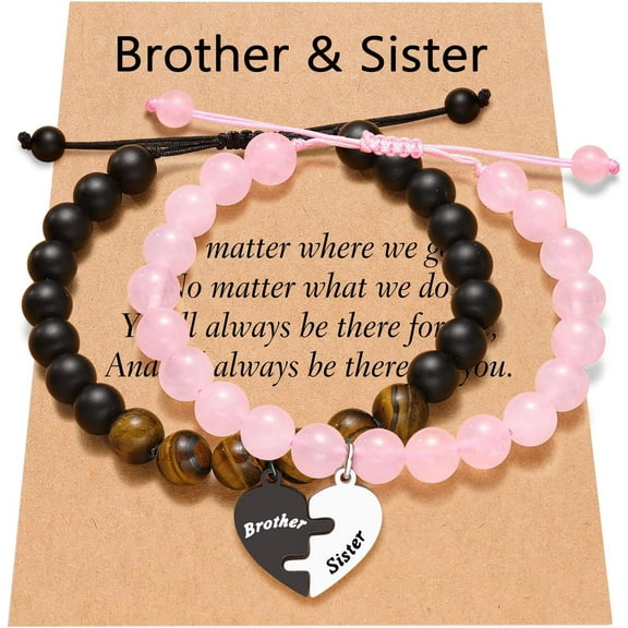 Matching Brother and Sister Bracelet Set of 2, Birthday Christmas Graduation Valentine's Day Gifts Pink&Black-Heart Pink&Black-Heart {件数}